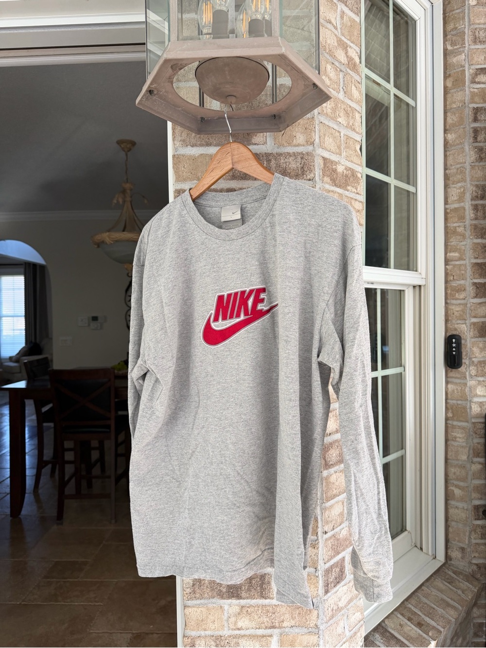 Nike Gray Long Sleeve T-Shirt with Red Logo